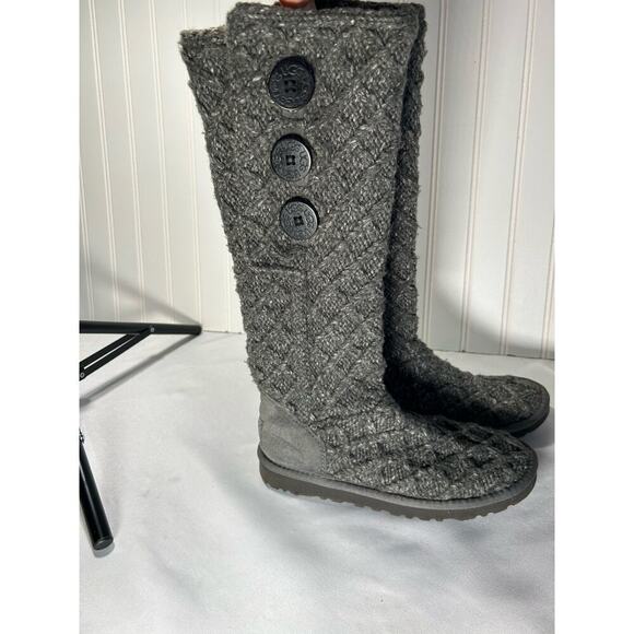 UGG Lattice Cardy Tall Knit Sweater Classic Boots Size 5 Womens  Gray - Picture 2 of 8